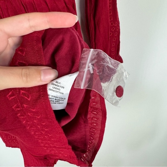 Lulu's Red Deep v Plunge Embroidered Long Sleeve Romper Jumper Boho Bohemian - Picture 4 of 5